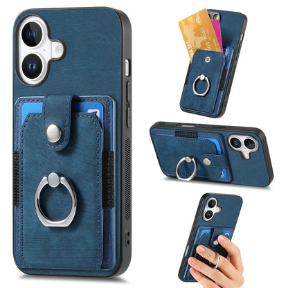D2 for iPhone 16 Plus Case Kickstand Leather+TPU Non-Slip Protective Cover Card Slots