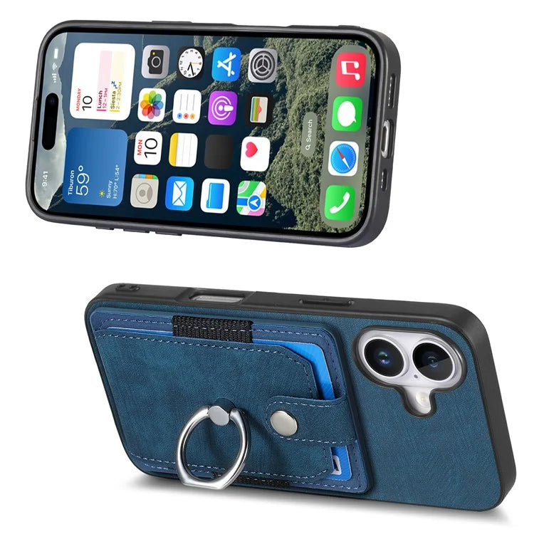 D2 for iPhone 16 Plus Case Kickstand Leather+TPU Non-Slip Protective Cover Card Slots
