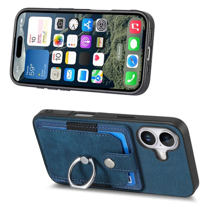 D2 for iPhone 16 Plus Case Kickstand Leather+TPU Non-Slip Protective Cover Card Slots