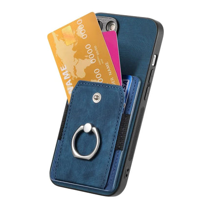 D2 for iPhone 16 Plus Case Kickstand Leather+TPU Non-Slip Protective Cover Card Slots