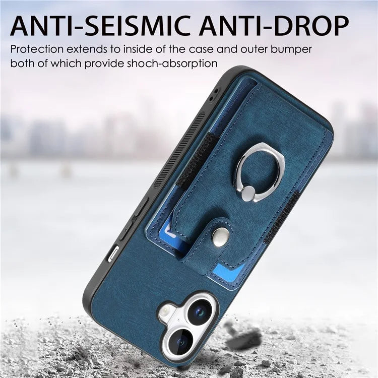 D2 for iPhone 16 Plus Case Kickstand Leather+TPU Non-Slip Protective Cover Card Slots