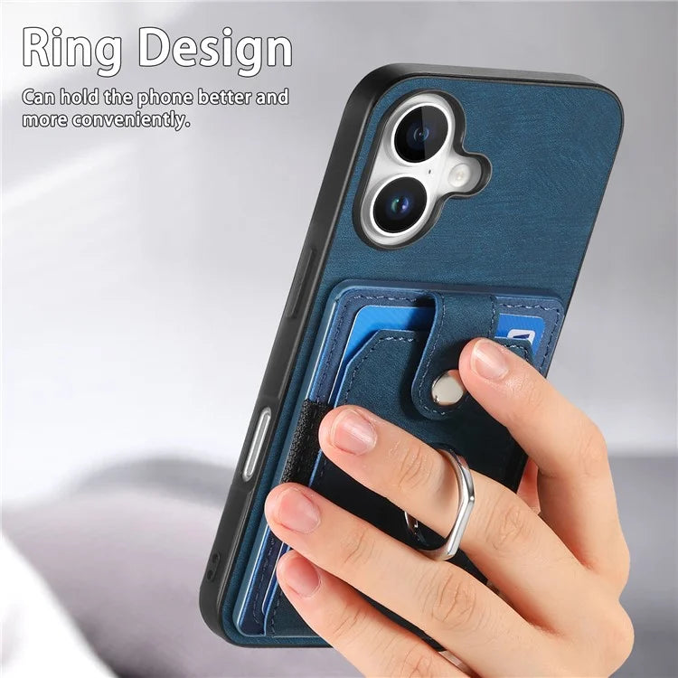 D2 for iPhone 16 Plus Case Kickstand Leather+TPU Non-Slip Protective Cover Card Slots