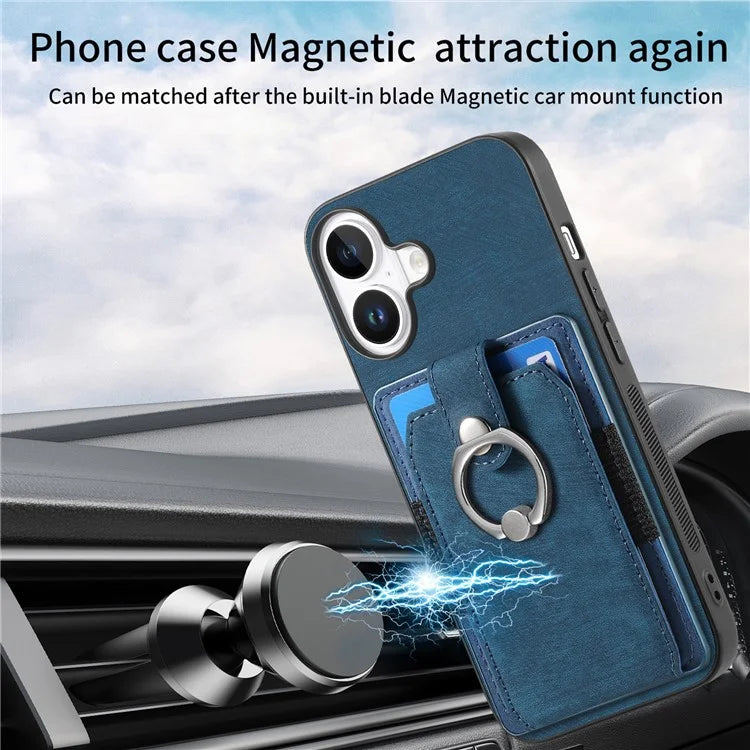 D2 for iPhone 16 Plus Case Kickstand Leather+TPU Non-Slip Protective Cover Card Slots