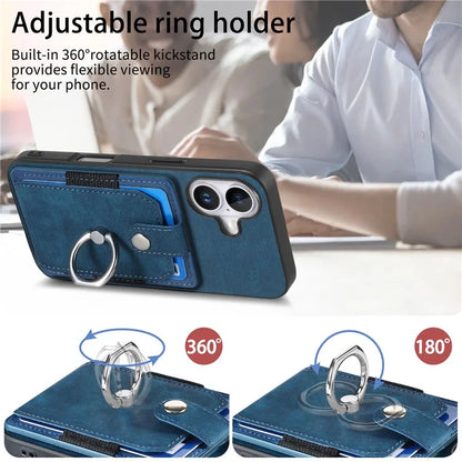 D2 for iPhone 16 Plus Case Kickstand Leather+TPU Non-Slip Protective Cover Card Slots