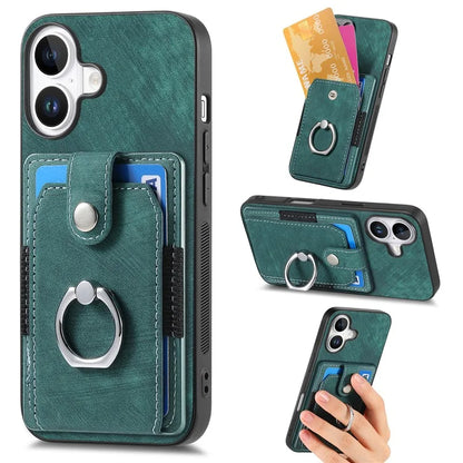 D2 for iPhone 16 Plus Case Kickstand Leather+TPU Non-Slip Protective Cover Card Slots