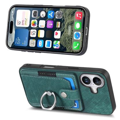 D2 for iPhone 16 Plus Case Kickstand Leather+TPU Non-Slip Protective Cover Card Slots