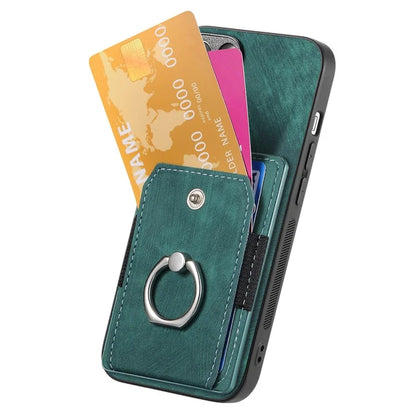 D2 for iPhone 16 Plus Case Kickstand Leather+TPU Non-Slip Protective Cover Card Slots