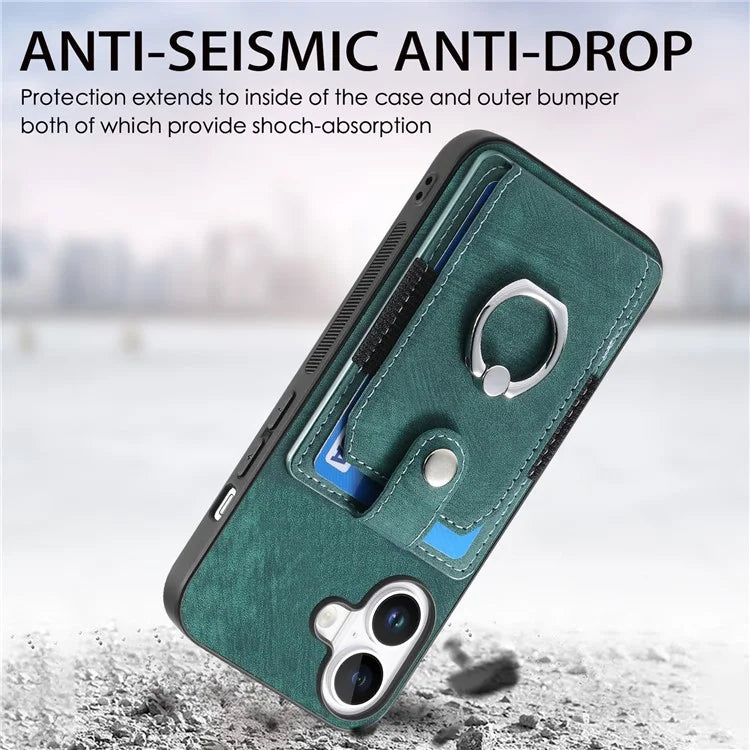 D2 for iPhone 16 Plus Case Kickstand Leather+TPU Non-Slip Protective Cover Card Slots