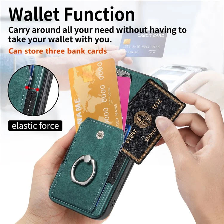 D2 for iPhone 16 Plus Case Kickstand Leather+TPU Non-Slip Protective Cover Card Slots