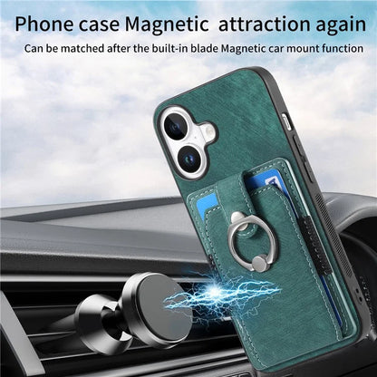 D2 for iPhone 16 Plus Case Kickstand Leather+TPU Non-Slip Protective Cover Card Slots