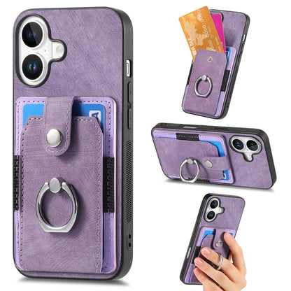 D2 for iPhone 16 Plus Case Kickstand Leather+TPU Non-Slip Protective Cover Card Slots