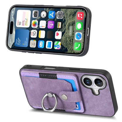 D2 for iPhone 16 Plus Case Kickstand Leather+TPU Non-Slip Protective Cover Card Slots