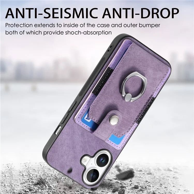 D2 for iPhone 16 Plus Case Kickstand Leather+TPU Non-Slip Protective Cover Card Slots