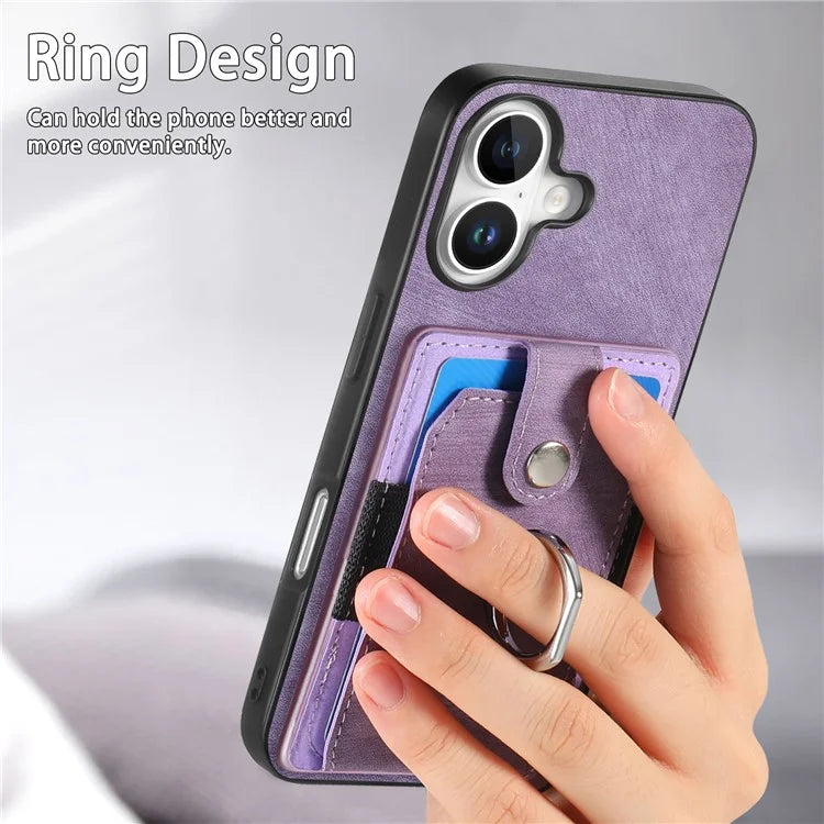 D2 for iPhone 16 Plus Case Kickstand Leather+TPU Non-Slip Protective Cover Card Slots
