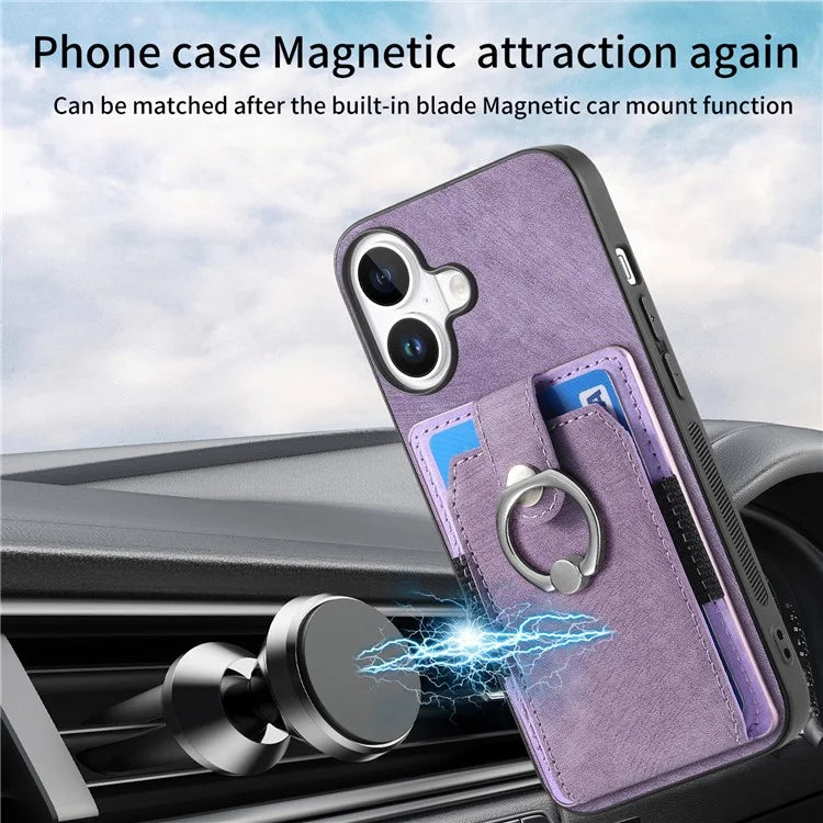 D2 for iPhone 16 Plus Case Kickstand Leather+TPU Non-Slip Protective Cover Card Slots