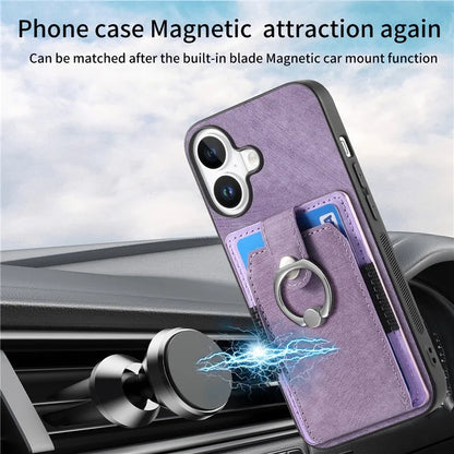 D2 for iPhone 16 Plus Case Kickstand Leather+TPU Non-Slip Protective Cover Card Slots