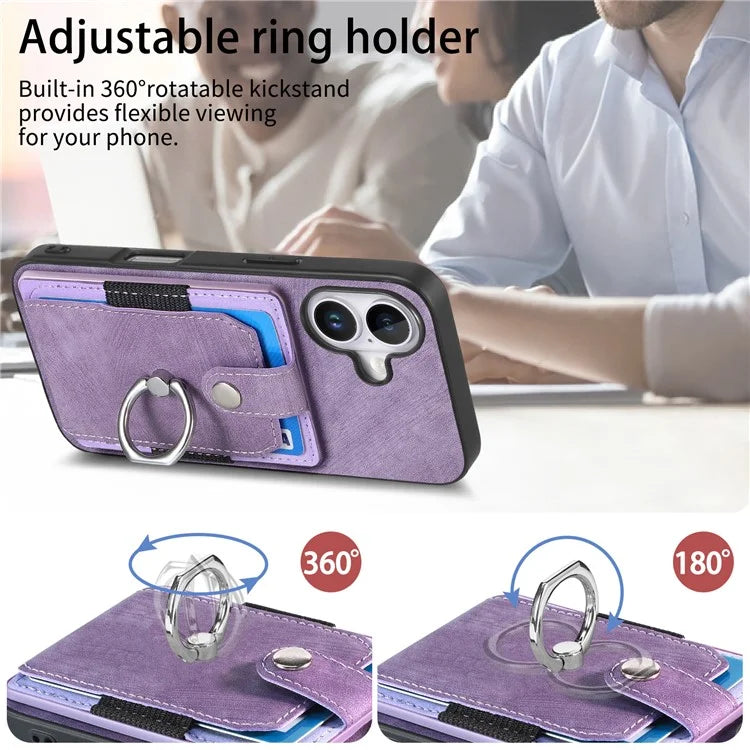 D2 for iPhone 16 Plus Case Kickstand Leather+TPU Non-Slip Protective Cover Card Slots
