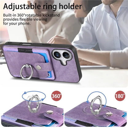 D2 for iPhone 16 Plus Case Kickstand Leather+TPU Non-Slip Protective Cover Card Slots