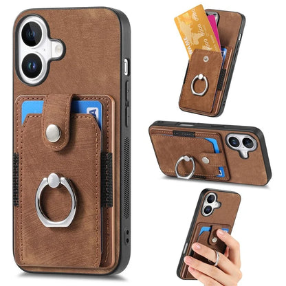 D2 for iPhone 16 Plus Case Kickstand Leather+TPU Non-Slip Protective Cover Card Slots