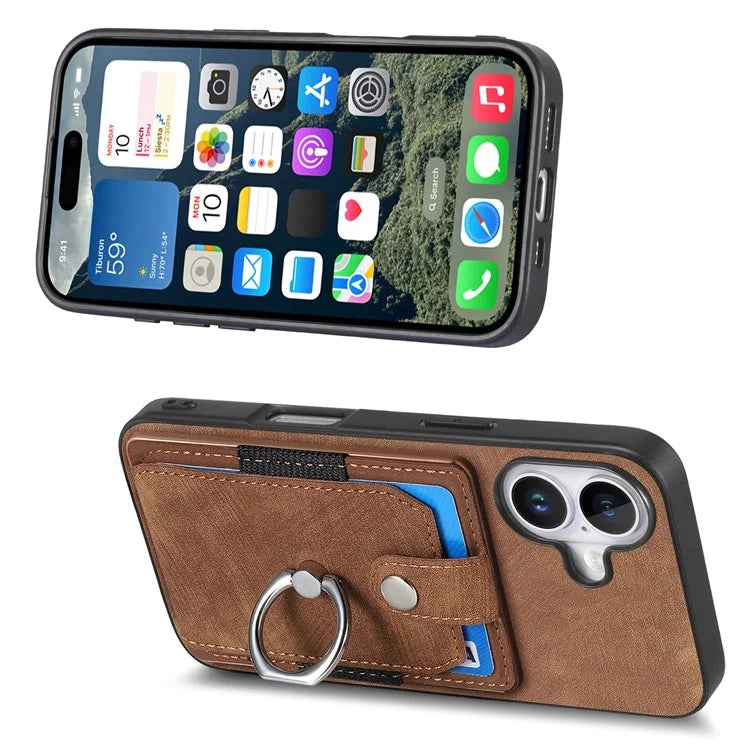 D2 for iPhone 16 Plus Case Kickstand Leather+TPU Non-Slip Protective Cover Card Slots