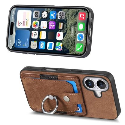 D2 for iPhone 16 Plus Case Kickstand Leather+TPU Non-Slip Protective Cover Card Slots