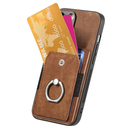 D2 for iPhone 16 Plus Case Kickstand Leather+TPU Non-Slip Protective Cover Card Slots