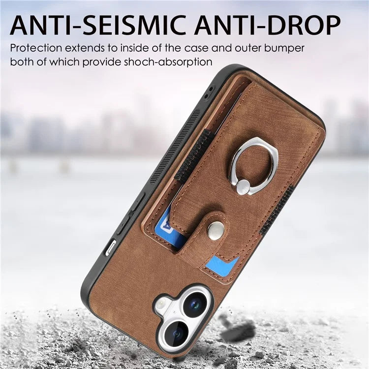 D2 for iPhone 16 Plus Case Kickstand Leather+TPU Non-Slip Protective Cover Card Slots