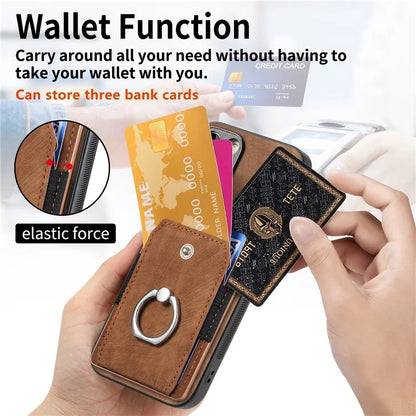D2 for iPhone 16 Plus Case Kickstand Leather+TPU Non-Slip Protective Cover Card Slots