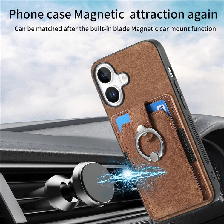 D2 for iPhone 16 Plus Case Kickstand Leather+TPU Non-Slip Protective Cover Card Slots