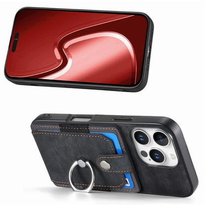 D2 for iPhone 16 Pro Case Kickstand Leather+TPU Non-Slip Protective Cover Card Slots