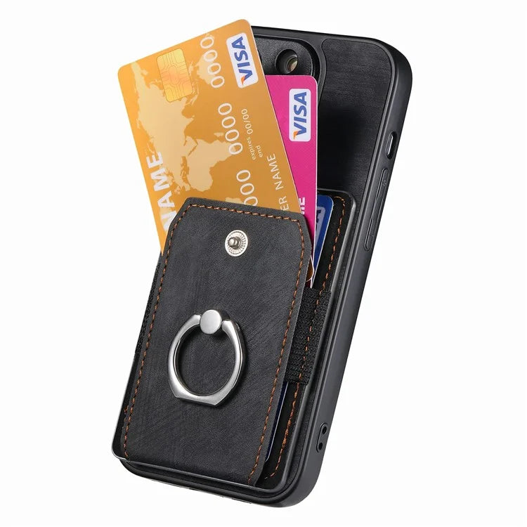 D2 for iPhone 16 Pro Case Kickstand Leather+TPU Non-Slip Protective Cover Card Slots