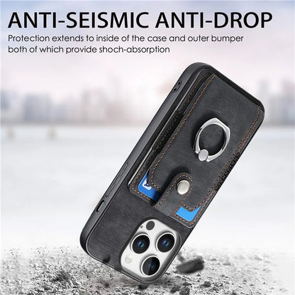 D2 for iPhone 16 Pro Case Kickstand Leather+TPU Non-Slip Protective Cover Card Slots