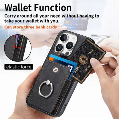 D2 for iPhone 16 Pro Case Kickstand Leather+TPU Non-Slip Protective Cover Card Slots