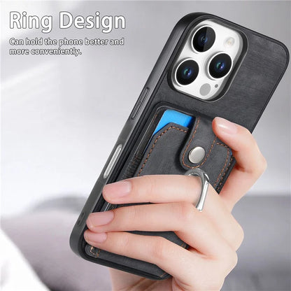 D2 for iPhone 16 Pro Case Kickstand Leather+TPU Non-Slip Protective Cover Card Slots
