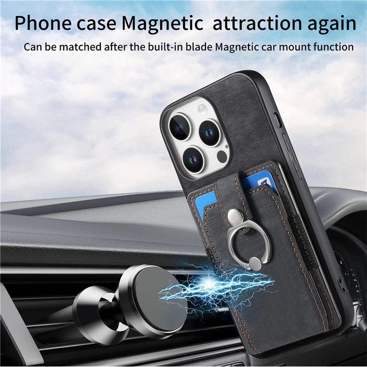 D2 for iPhone 16 Pro Case Kickstand Leather+TPU Non-Slip Protective Cover Card Slots