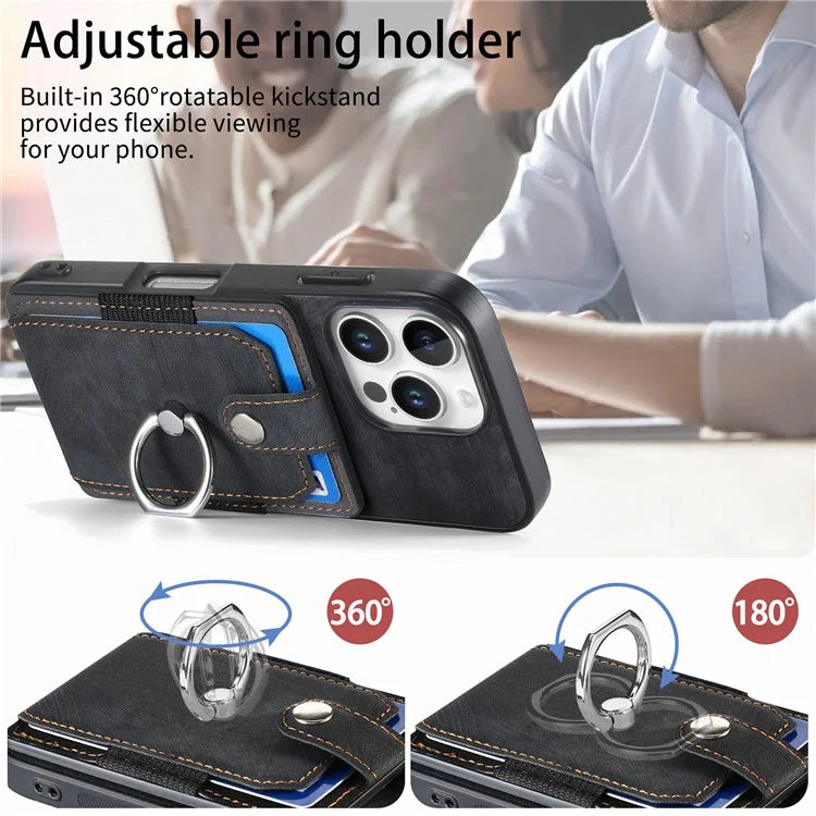 D2 for iPhone 16 Pro Case Kickstand Leather+TPU Non-Slip Protective Cover Card Slots