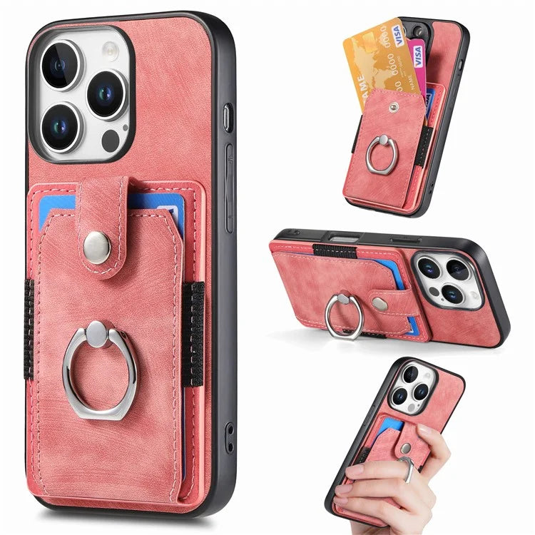 D2 for iPhone 16 Pro Case Kickstand Leather+TPU Non-Slip Protective Cover Card Slots