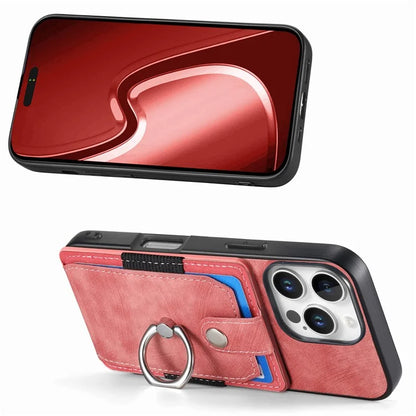 D2 for iPhone 16 Pro Case Kickstand Leather+TPU Non-Slip Protective Cover Card Slots