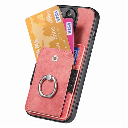 D2 for iPhone 16 Pro Case Kickstand Leather+TPU Non-Slip Protective Cover Card Slots