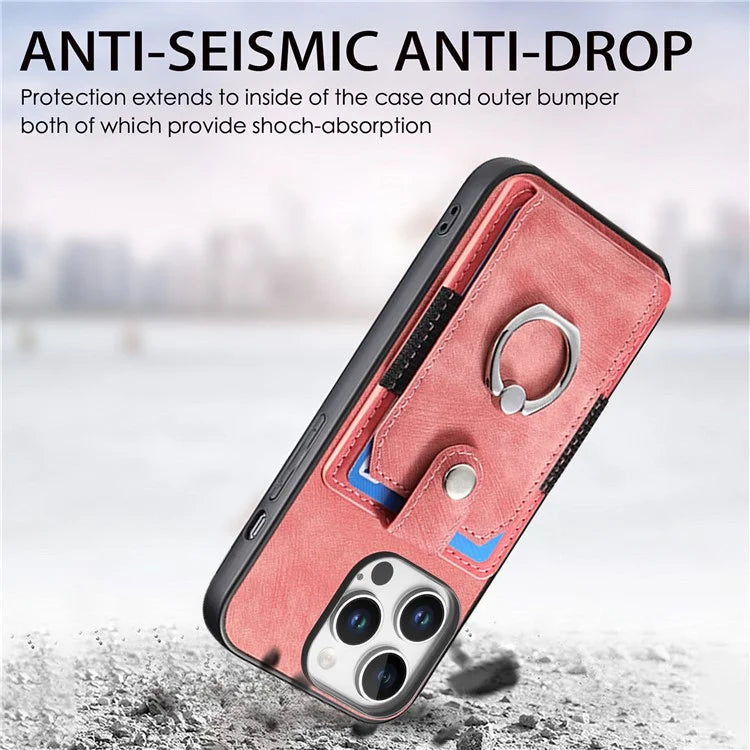 D2 for iPhone 16 Pro Case Kickstand Leather+TPU Non-Slip Protective Cover Card Slots