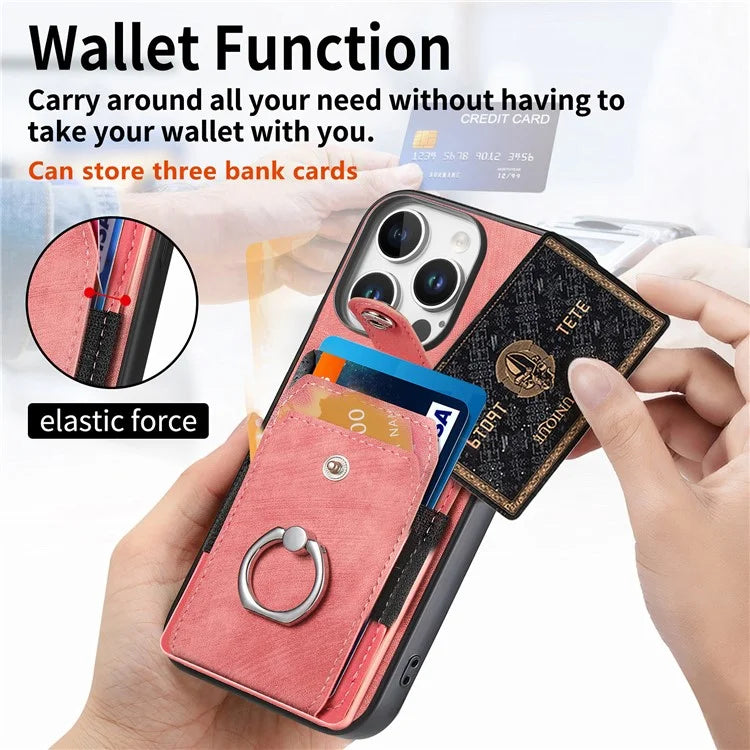 D2 for iPhone 16 Pro Case Kickstand Leather+TPU Non-Slip Protective Cover Card Slots