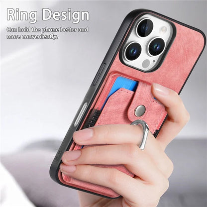 D2 for iPhone 16 Pro Case Kickstand Leather+TPU Non-Slip Protective Cover Card Slots