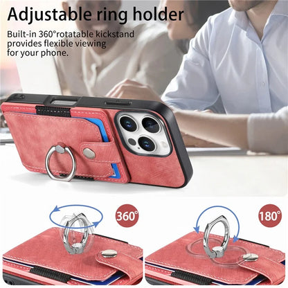 D2 for iPhone 16 Pro Case Kickstand Leather+TPU Non-Slip Protective Cover Card Slots