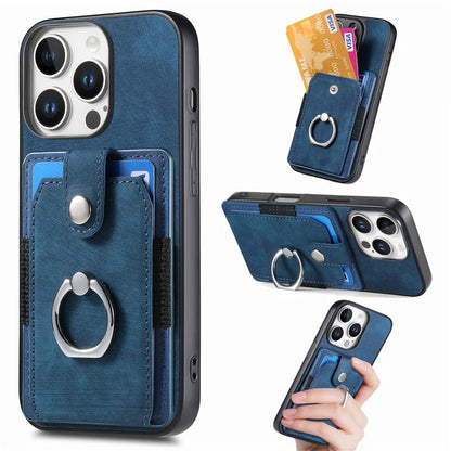 D2 for iPhone 16 Pro Case Kickstand Leather+TPU Non-Slip Protective Cover Card Slots