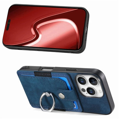 D2 for iPhone 16 Pro Case Kickstand Leather+TPU Non-Slip Protective Cover Card Slots