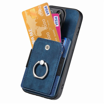 D2 for iPhone 16 Pro Case Kickstand Leather+TPU Non-Slip Protective Cover Card Slots