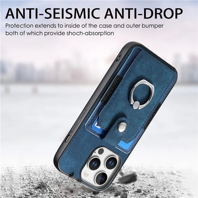 D2 for iPhone 16 Pro Case Kickstand Leather+TPU Non-Slip Protective Cover Card Slots