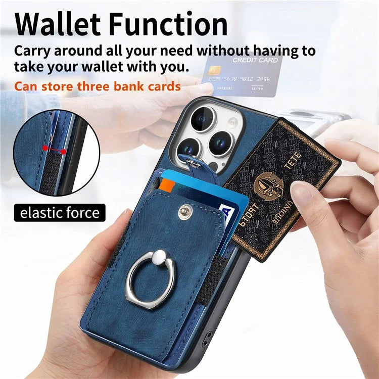 D2 for iPhone 16 Pro Case Kickstand Leather+TPU Non-Slip Protective Cover Card Slots