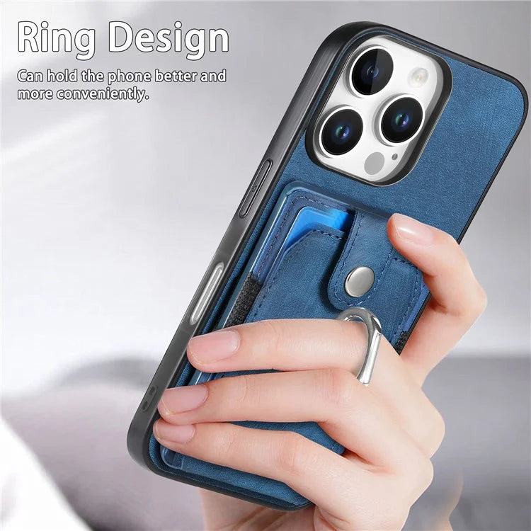 D2 for iPhone 16 Pro Case Kickstand Leather+TPU Non-Slip Protective Cover Card Slots