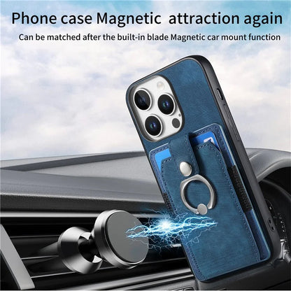 D2 for iPhone 16 Pro Case Kickstand Leather+TPU Non-Slip Protective Cover Card Slots